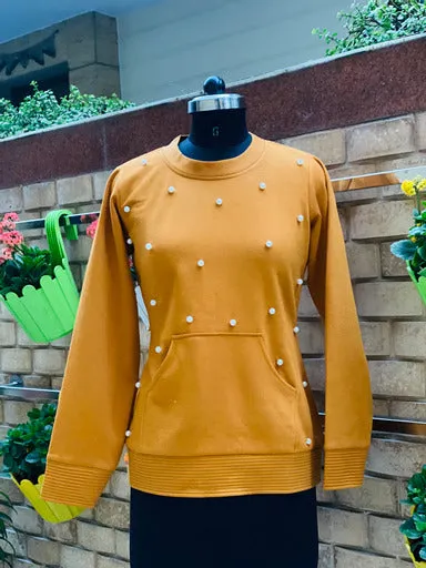 Mustard Sweatshirt With Pearls