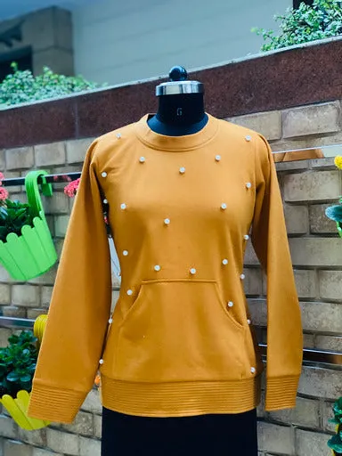 Mustard Sweatshirt With Pearls