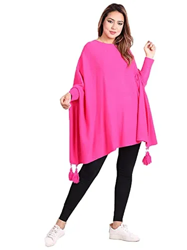 New Italian Ladies Women Batwing Tassels Poncho Knitted Winter Shawl