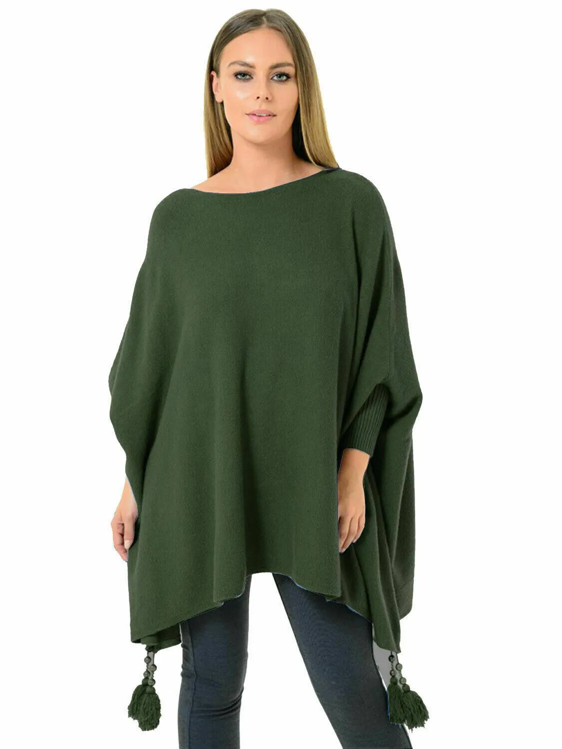 New Italian Ladies Women Batwing Tassels Poncho Knitted Winter Shawl