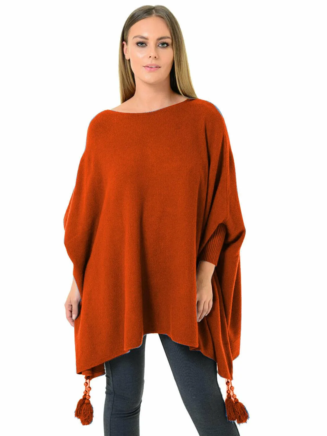 New Italian Ladies Women Batwing Tassels Poncho Knitted Winter Shawl