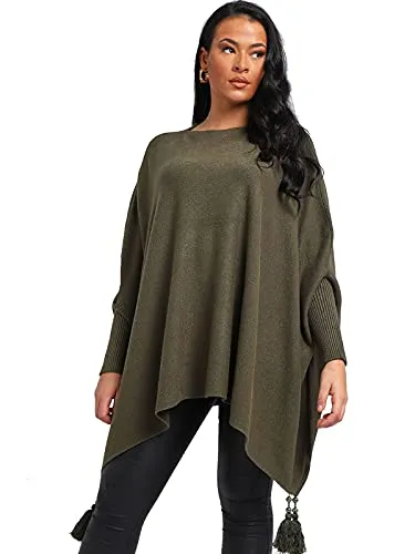 New Italian Ladies Women Batwing Tassels Poncho Knitted Winter Shawl