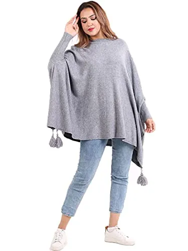 New Italian Ladies Women Batwing Tassels Poncho Knitted Winter Shawl