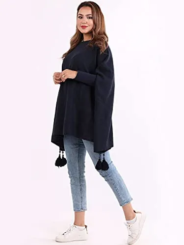 New Italian Ladies Women Batwing Tassels Poncho Knitted Winter Shawl