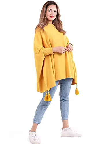 New Italian Ladies Women Batwing Tassels Poncho Knitted Winter Shawl