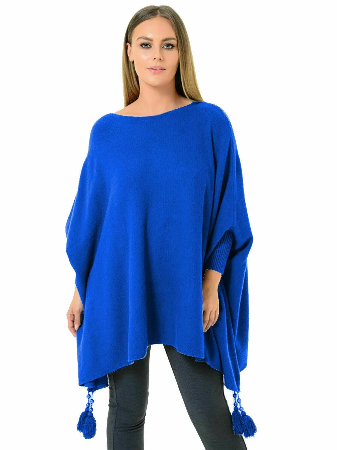 New Italian Ladies Women Batwing Tassels Poncho Knitted Winter Shawl