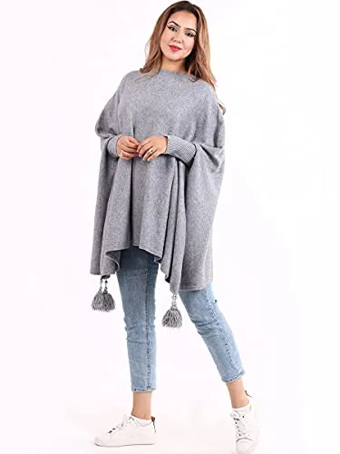 New Italian Ladies Women Batwing Tassels Poncho Knitted Winter Shawl