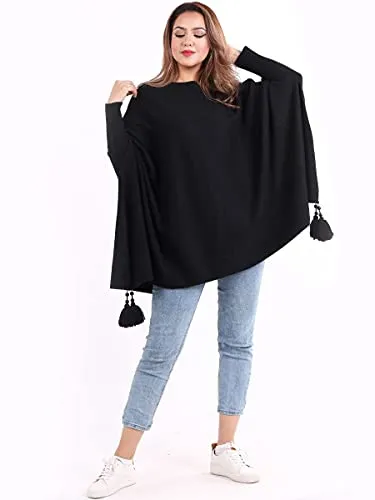 New Italian Ladies Women Batwing Tassels Poncho Knitted Winter Shawl