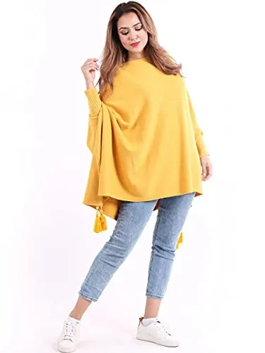 New Italian Ladies Women Batwing Tassels Poncho Knitted Winter Shawl