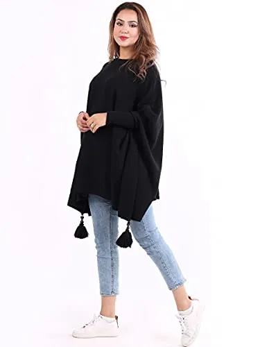 New Italian Ladies Women Batwing Tassels Poncho Knitted Winter Shawl