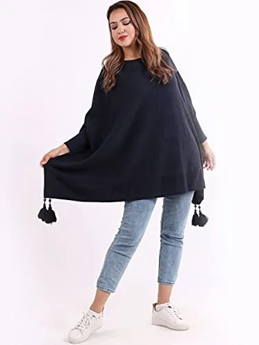 New Italian Ladies Women Batwing Tassels Poncho Knitted Winter Shawl