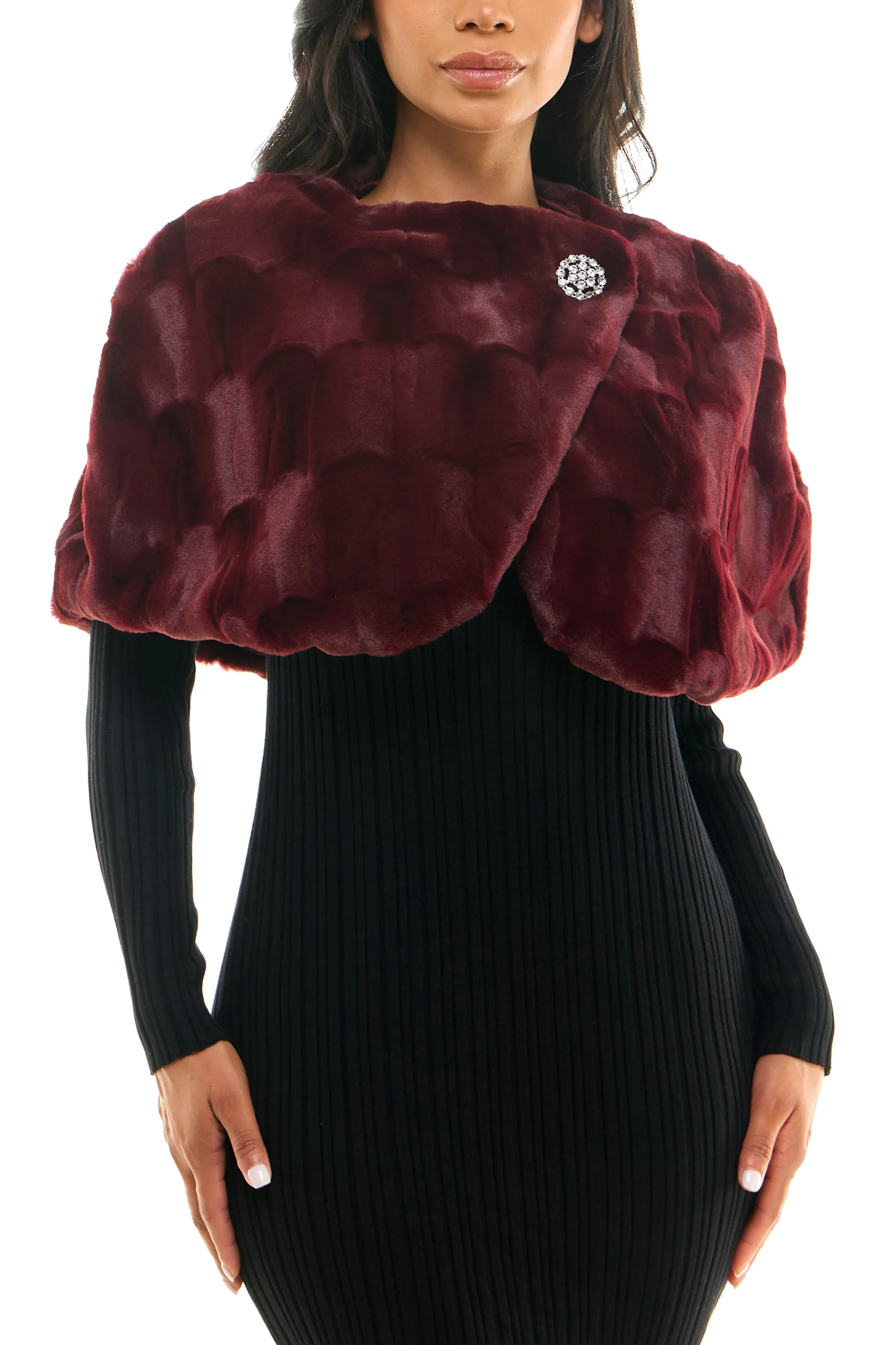 Nina Leonard Wrap over faux fur capelet with crystal closure