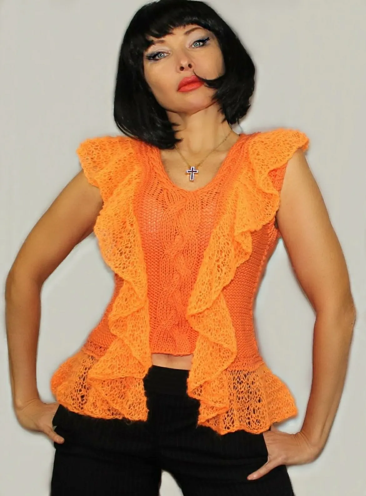 Orange Vneck Bohemian Sexy top