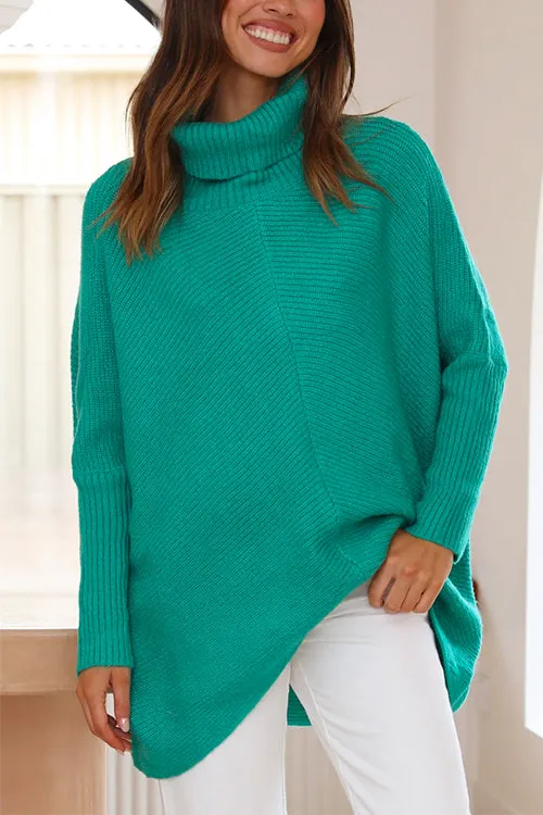 Oversized Turtleneck Ribbed Knit Pullover Sweater