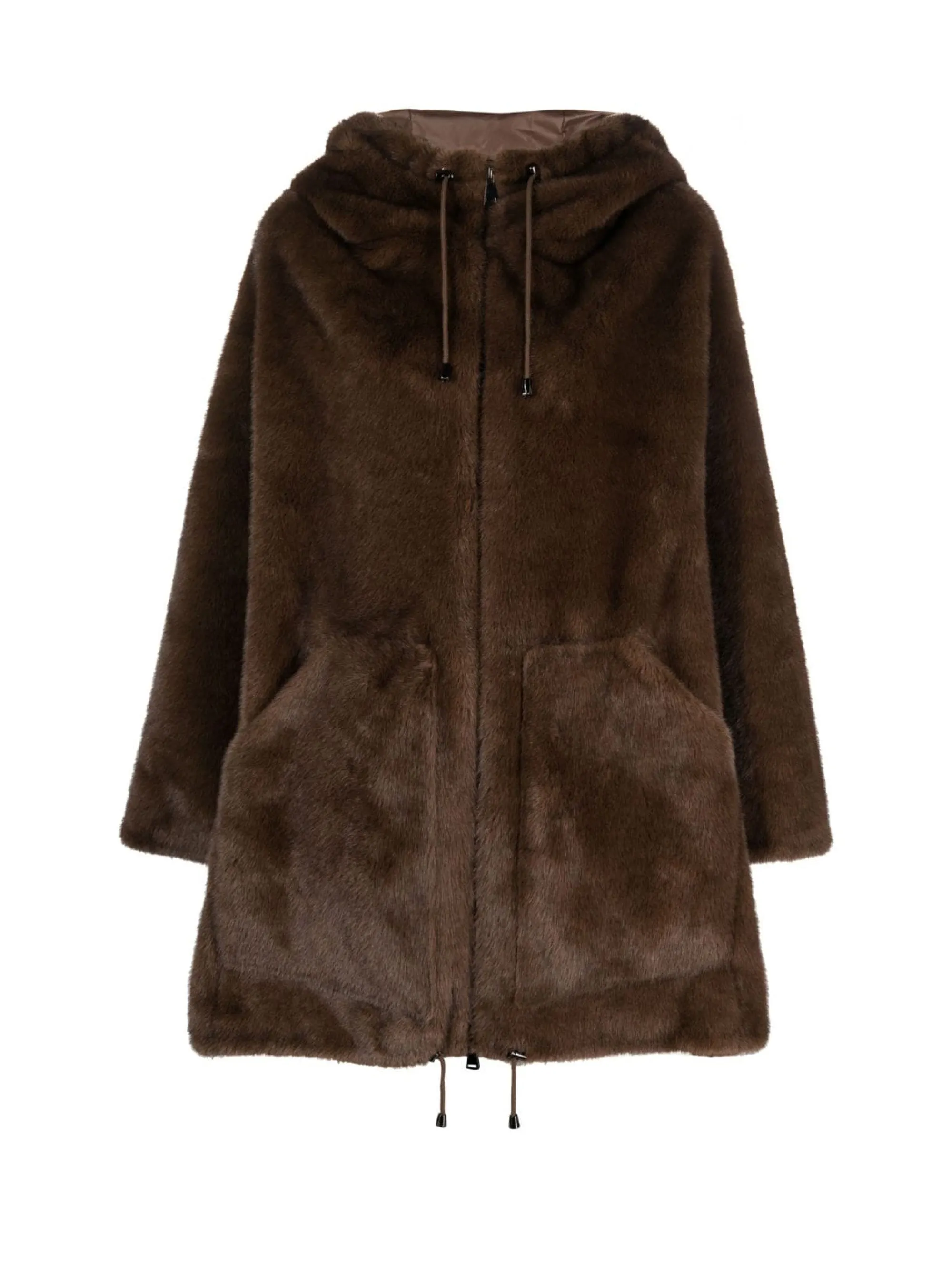 Parka con Cappuccio in Eco Pelliccia Visone