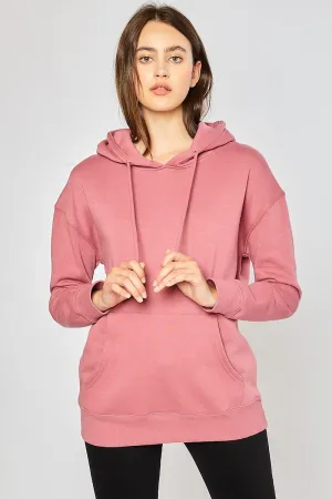 Pink Fleece Tunic Length Pullover Hoodie