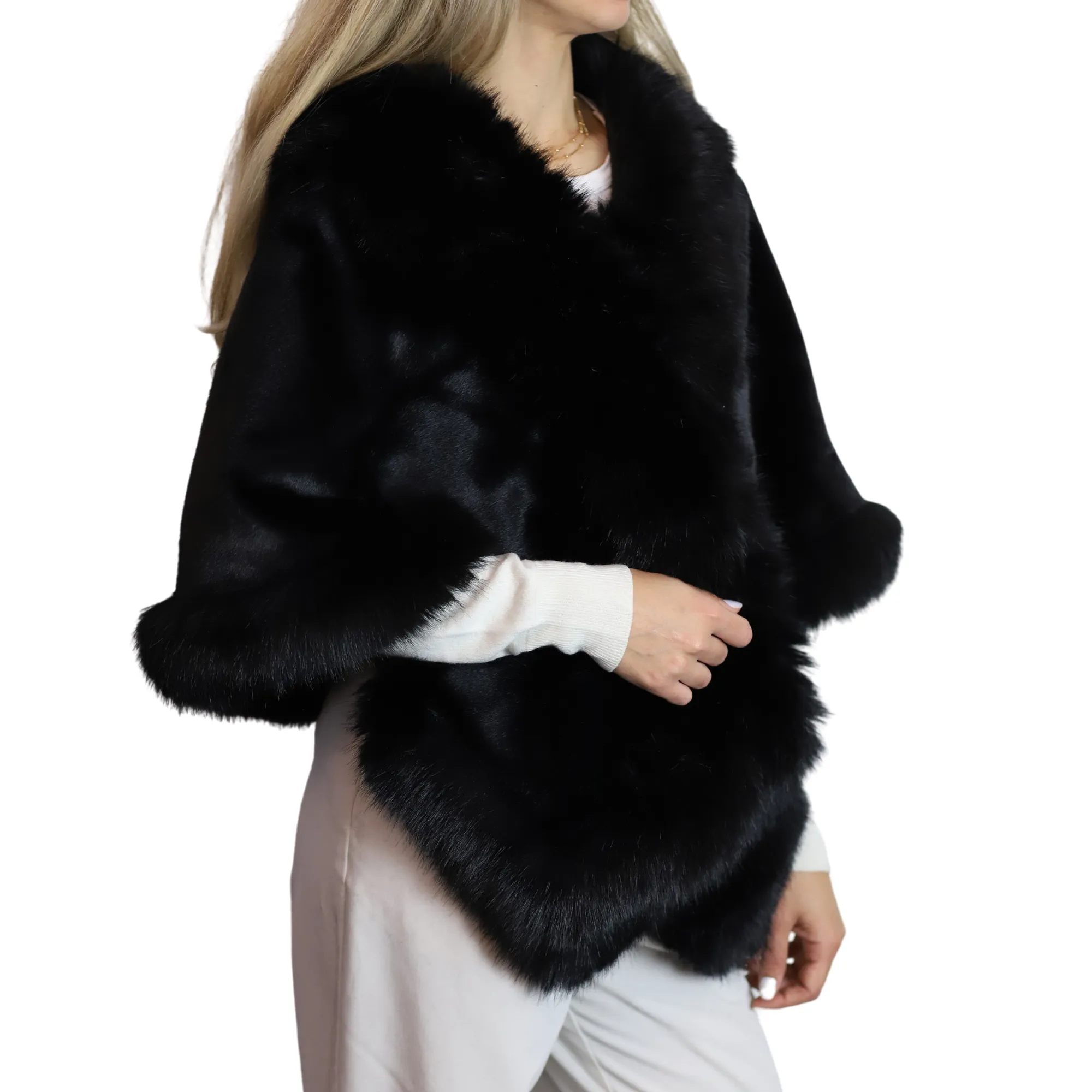 Plush Faux Fur Wrap - Black