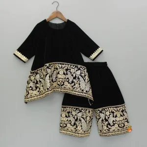 Pre Order: Black Velvet Embroidered Kurti And Palazzo