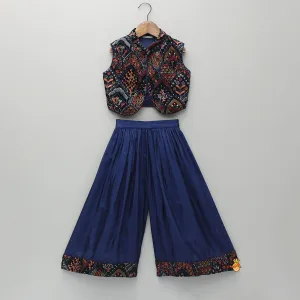 Pre Order: Printed Top And Flared Blue Palazzo