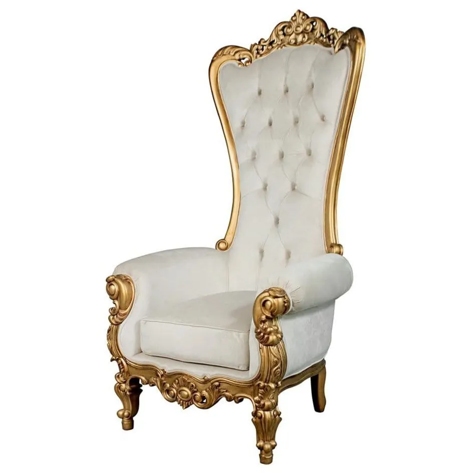 Princess Great Royal Baroque Golden White Throne Armchair With Real Gold Leaf