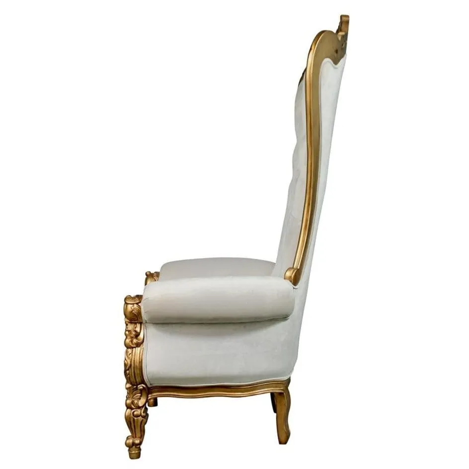 Princess Great Royal Baroque Golden White Throne Armchair With Real Gold Leaf