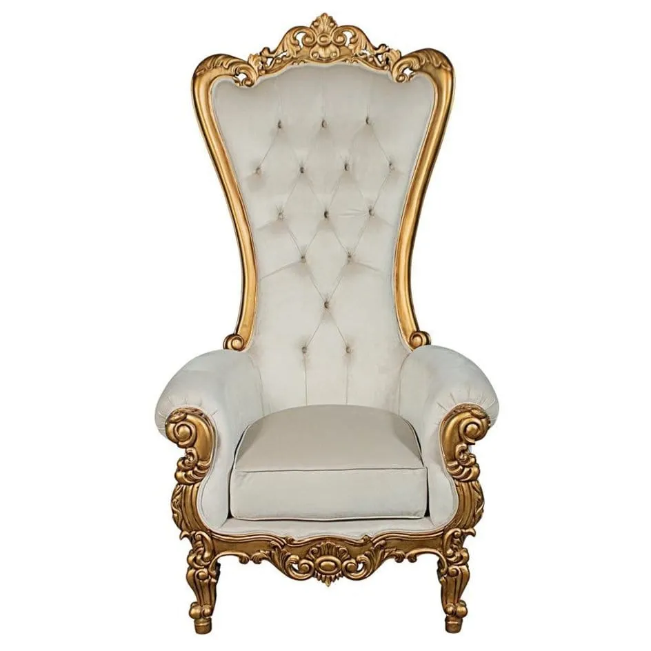 Princess Great Royal Baroque Golden White Throne Armchair With Real Gold Leaf