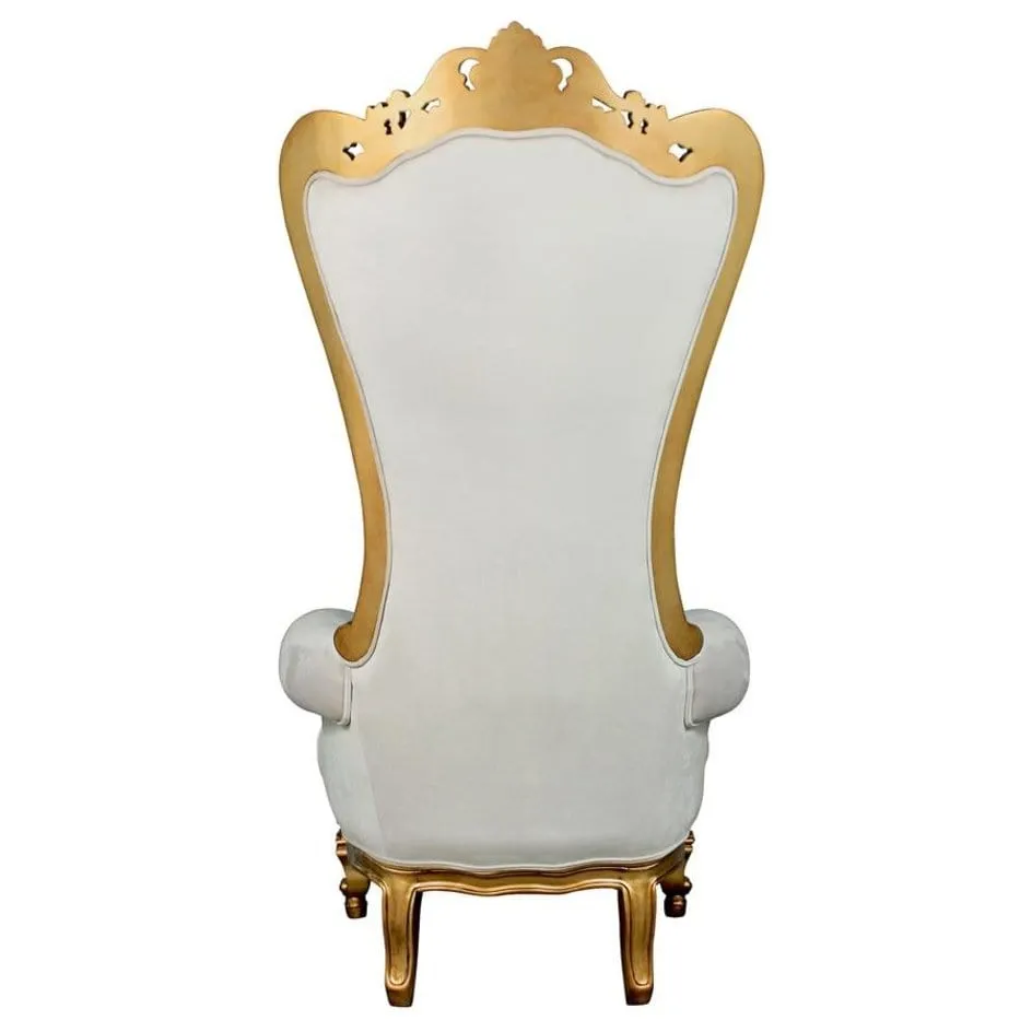 Princess Great Royal Baroque Golden White Throne Armchair With Real Gold Leaf