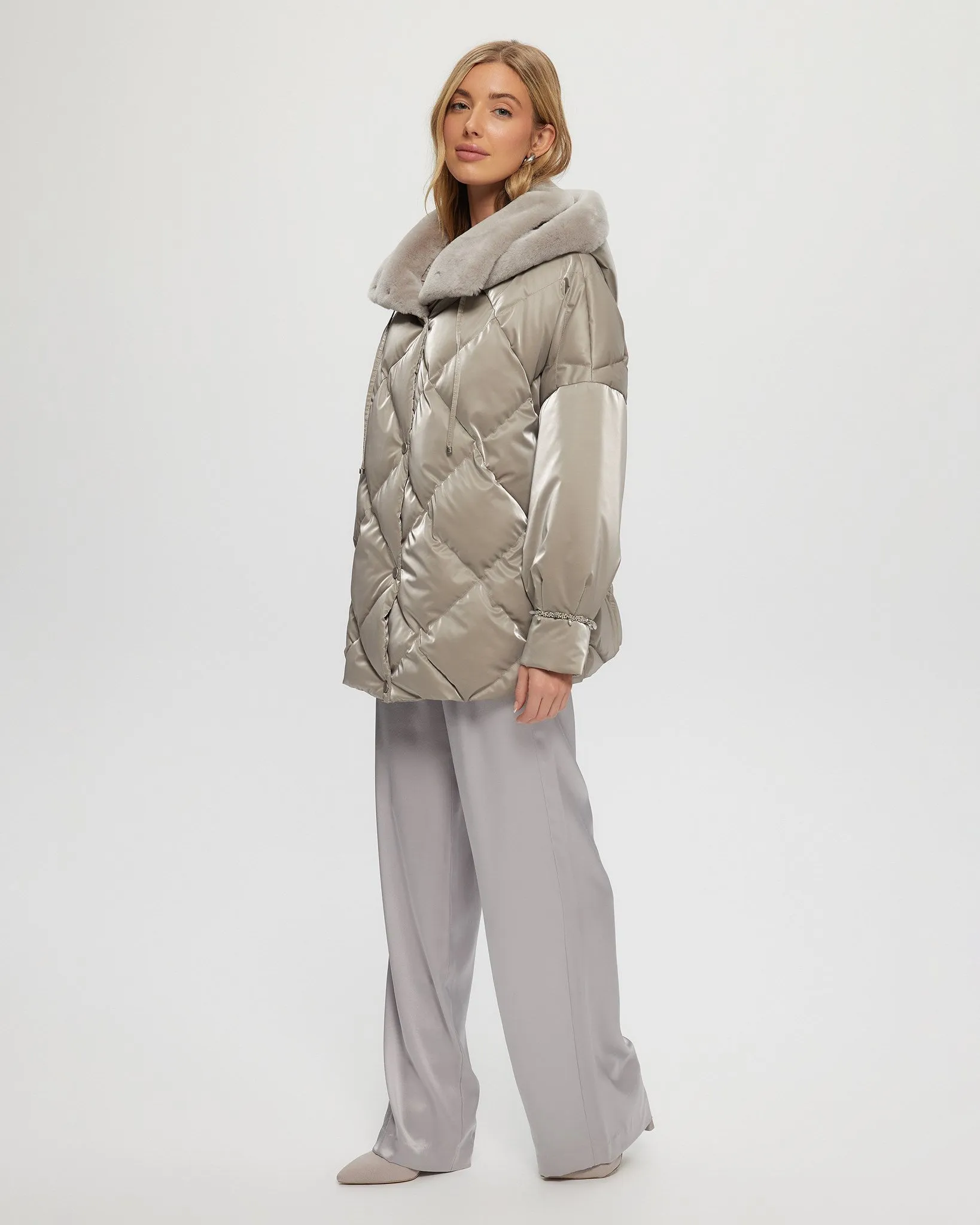 Quilted Parka with Select Shearling Lamb Hood Trim