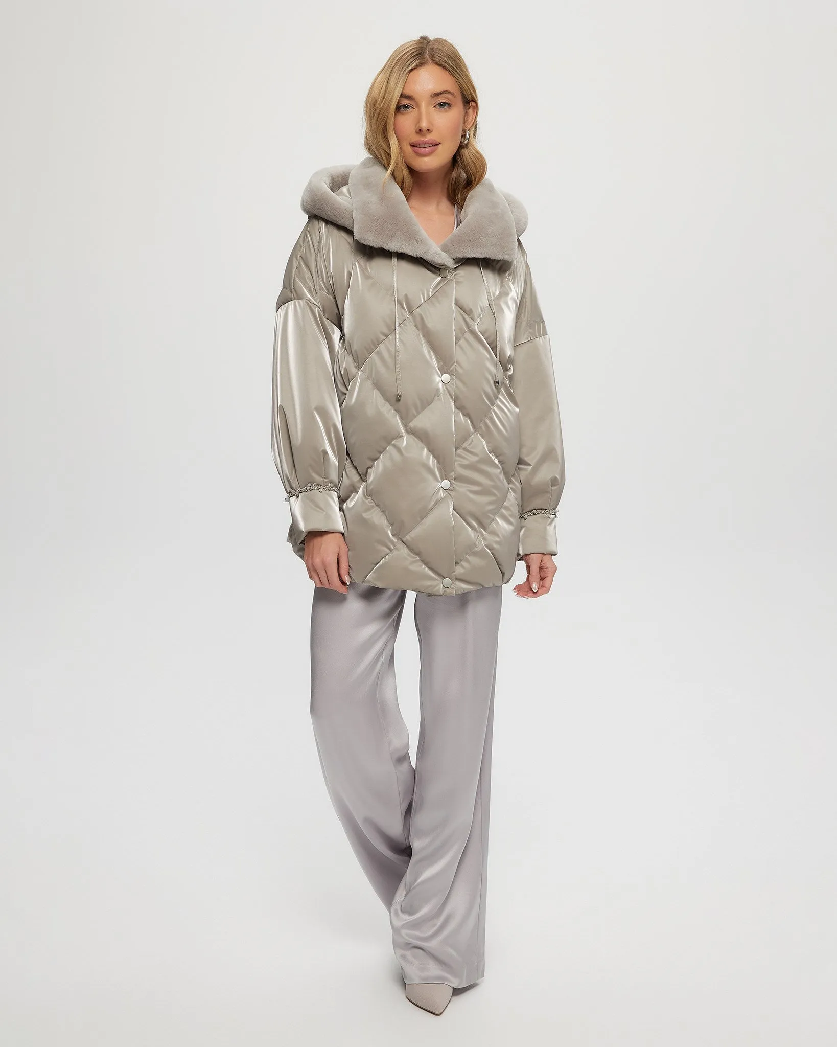 Quilted Parka with Select Shearling Lamb Hood Trim