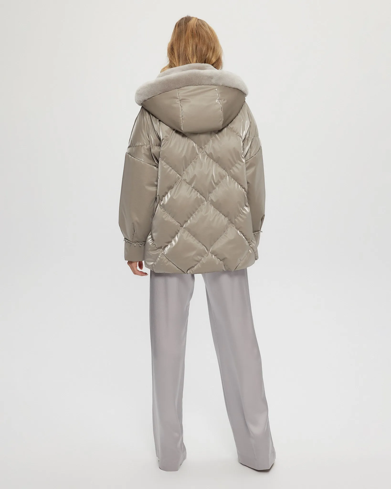 QUILTED PARKA WITH SHEARLING LAMB COLLAR & HOOD TRIM