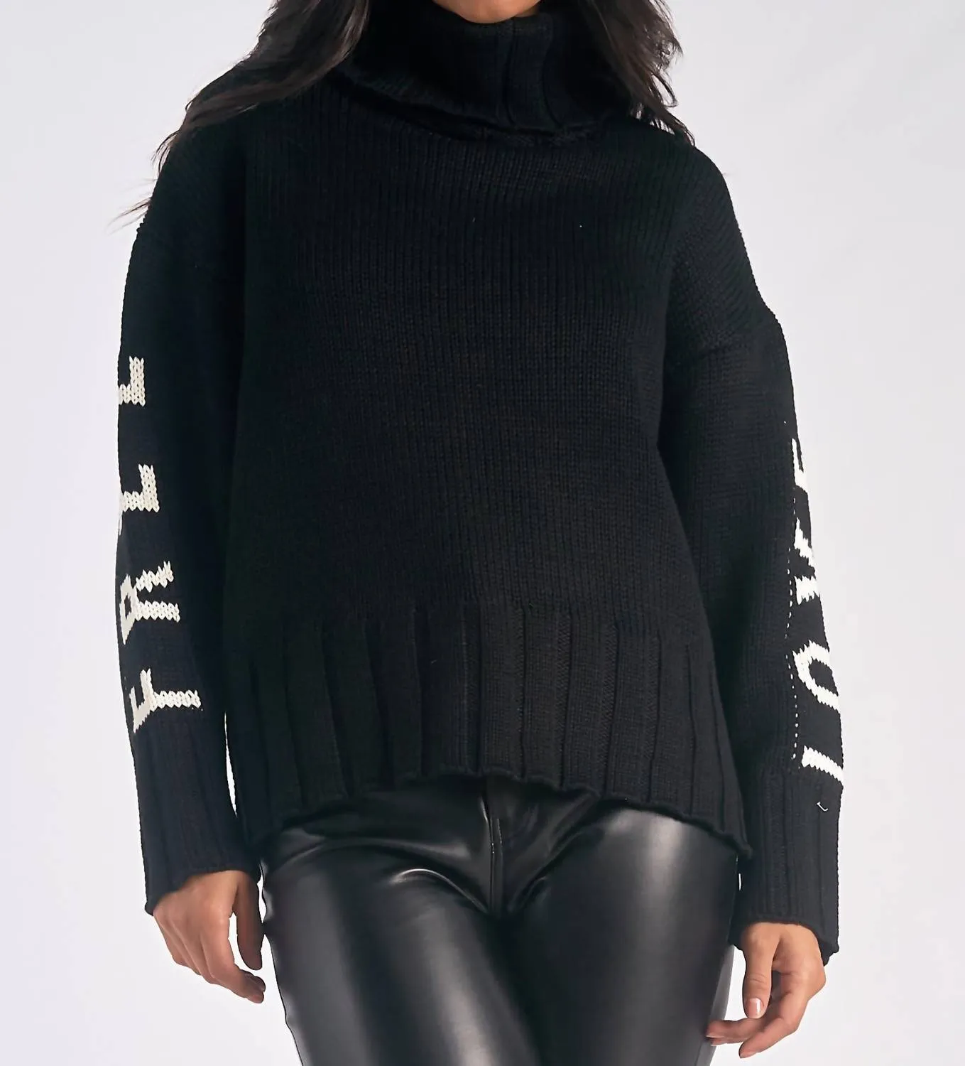 "free Love" Chunky Turtleneck Sweater In Black