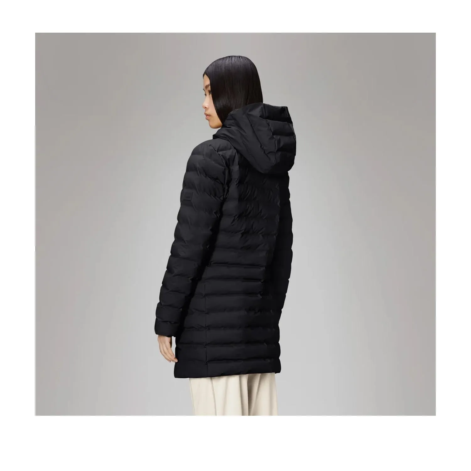 Rains Women's Lohja Long Puffer Curve Jacket in Black