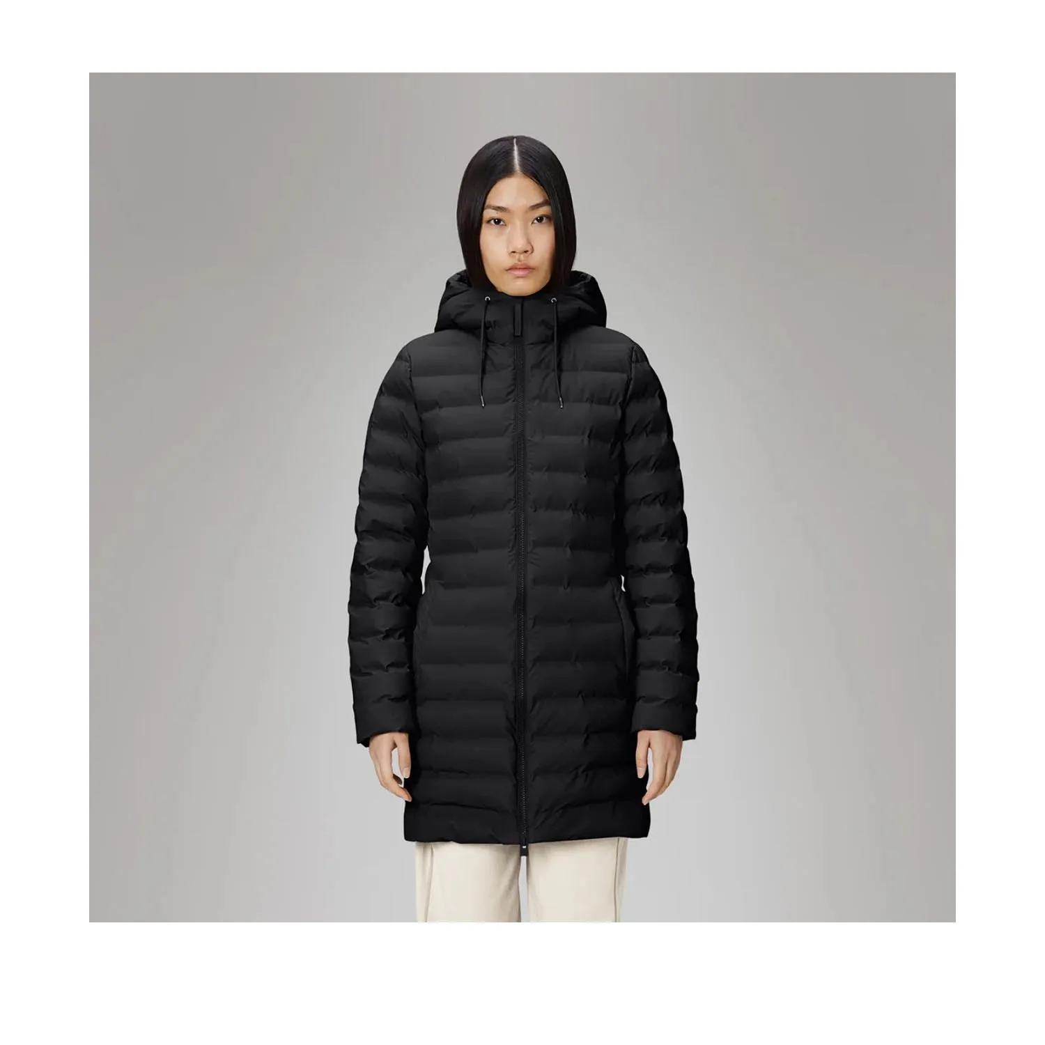 Rains Women's Lohja Long Puffer Curve Jacket in Black