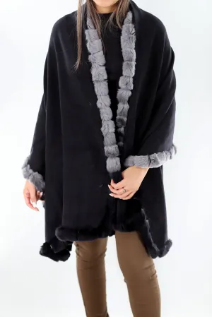 Rex Rabbit Trimmed Wrap - Black Ombre