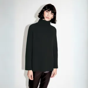 Ribbed Mock Neck Cashmere Sweater - Black