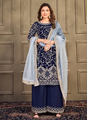 Royal Blue Embroidery Traditional Palazzo Suit