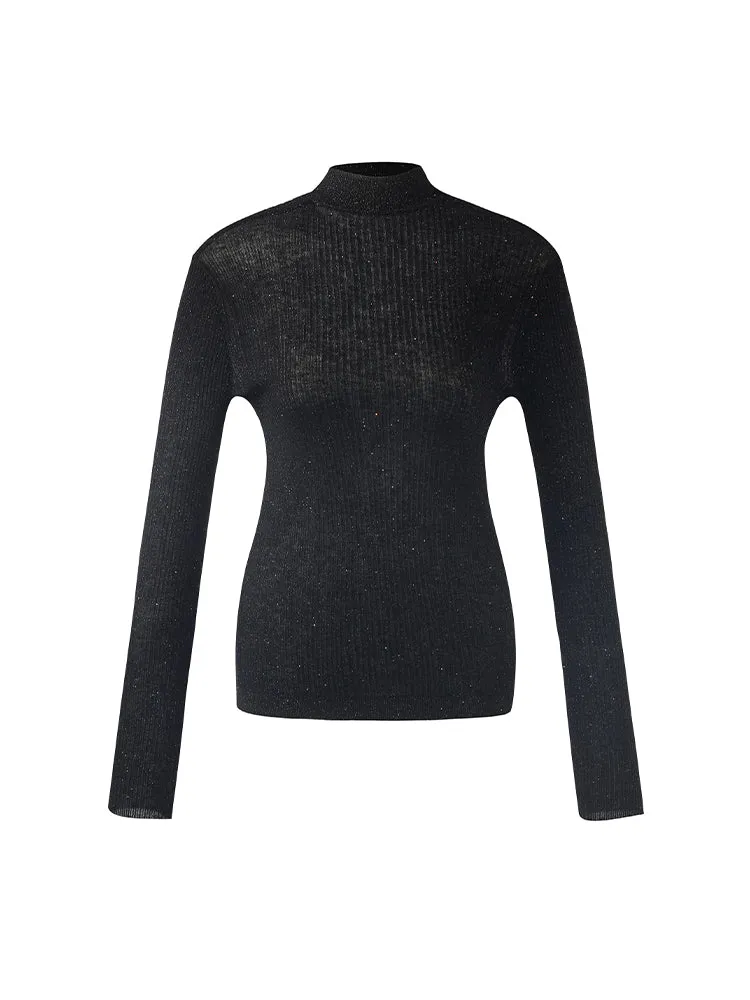 Sequins Sheath Mock Neck Women Sweater