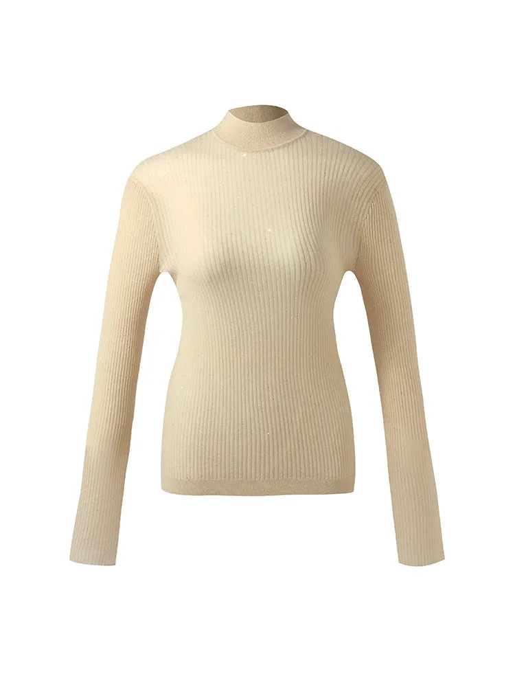 Sequins Sheath Mock Neck Women Sweater