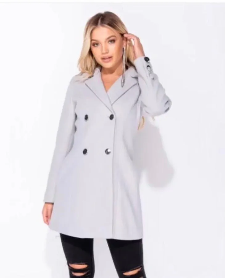 Silver Button Detail Double Breasted Coat | Double Breasted Formal Coat