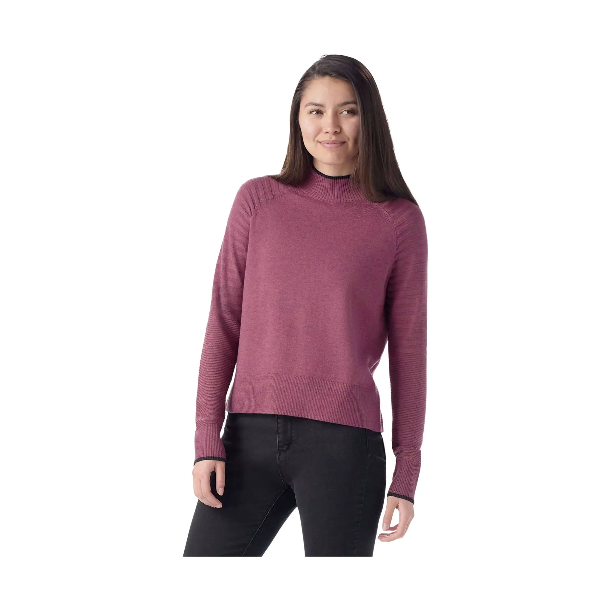 Smartwool Women's Edgewood Mock Neck Sweater - Garden Pink Eggplant