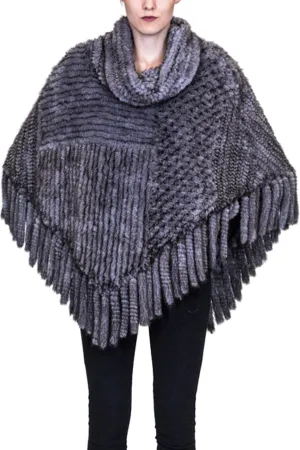 SOUTHAMPTON - Knitted Mink Poncho with Fringe