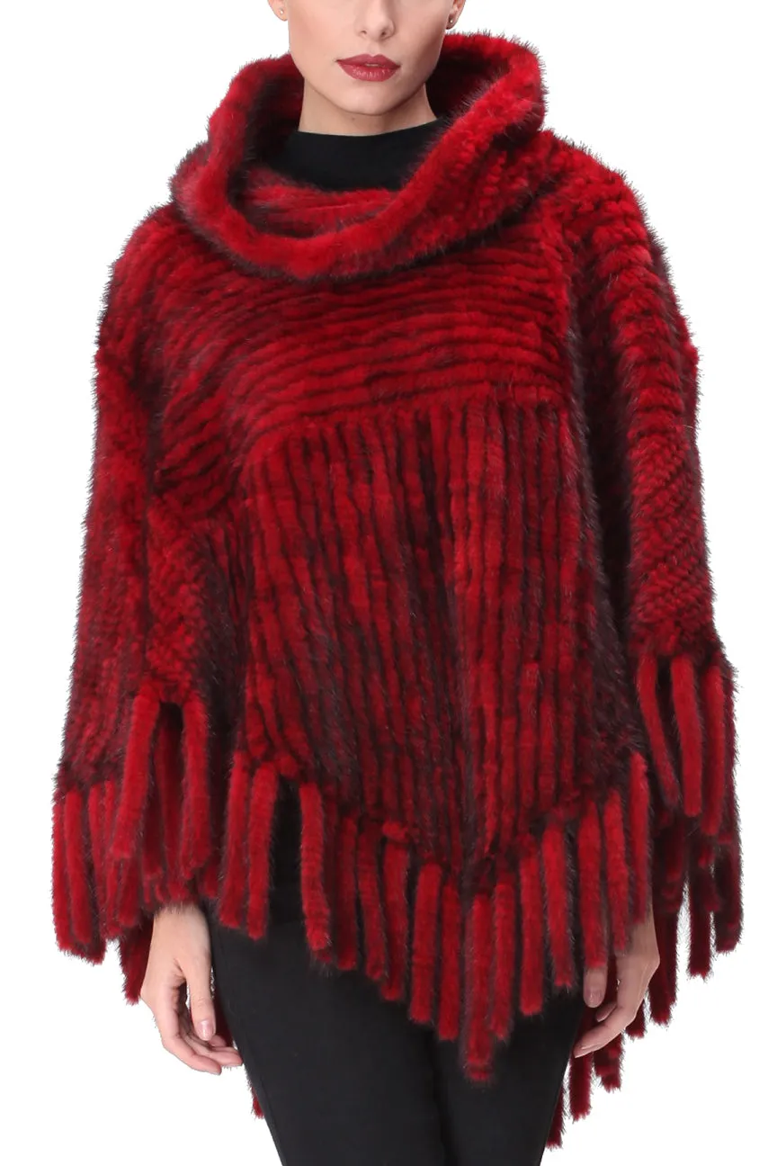 SOUTHAMPTON - Knitted Mink Poncho with Fringe