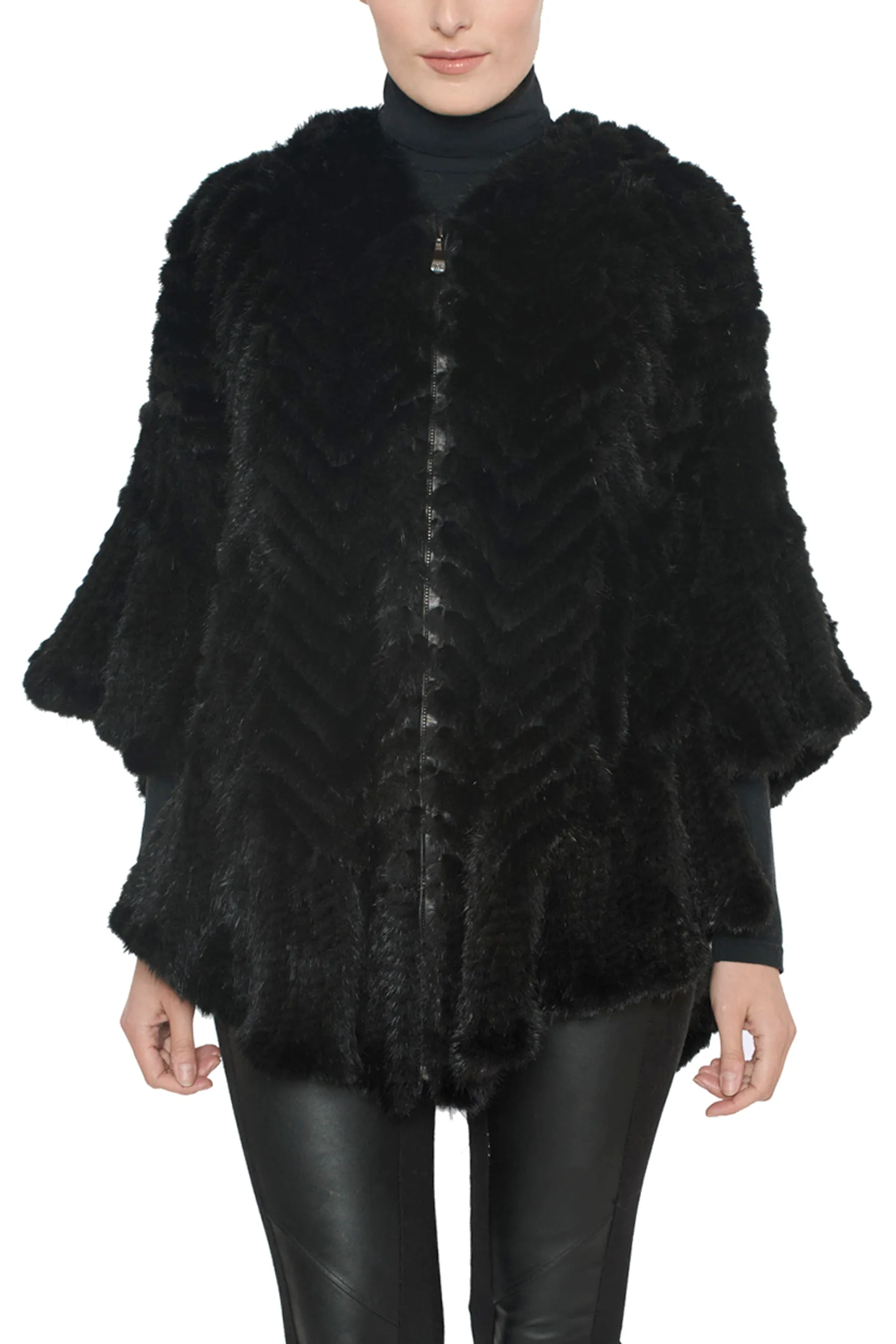 ST. CLOUD - Knitted Mink Herringbone Hooded Poncho