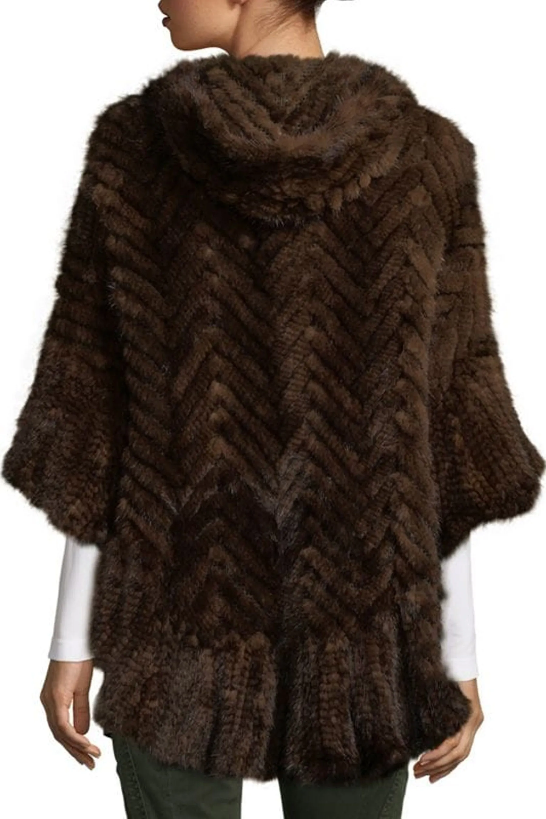 ST. CLOUD - Knitted Mink Herringbone Hooded Poncho