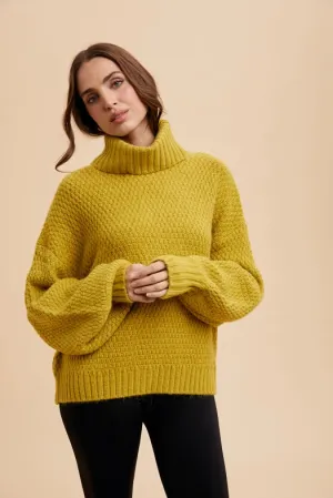 Textured Knitted Turtleneck Sweater GOLDEN PALM