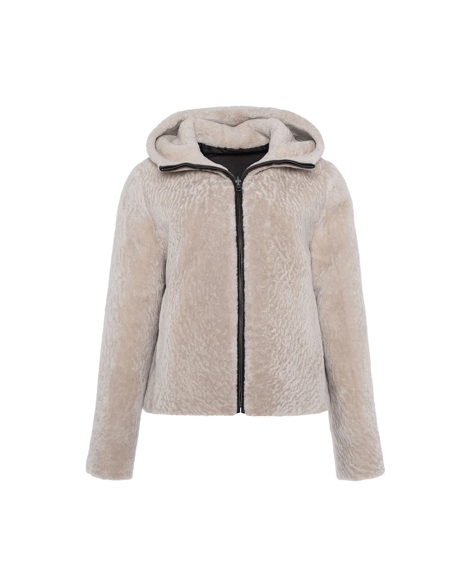 Textured Shearling Lamb Zip Parka Reversible To Taffeta