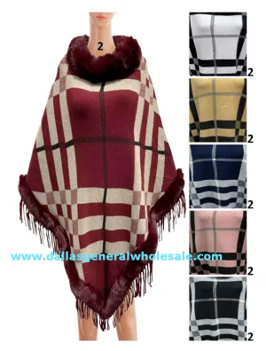 Trendy Plaid Fuzzy Sweater Ponchos Wholesale