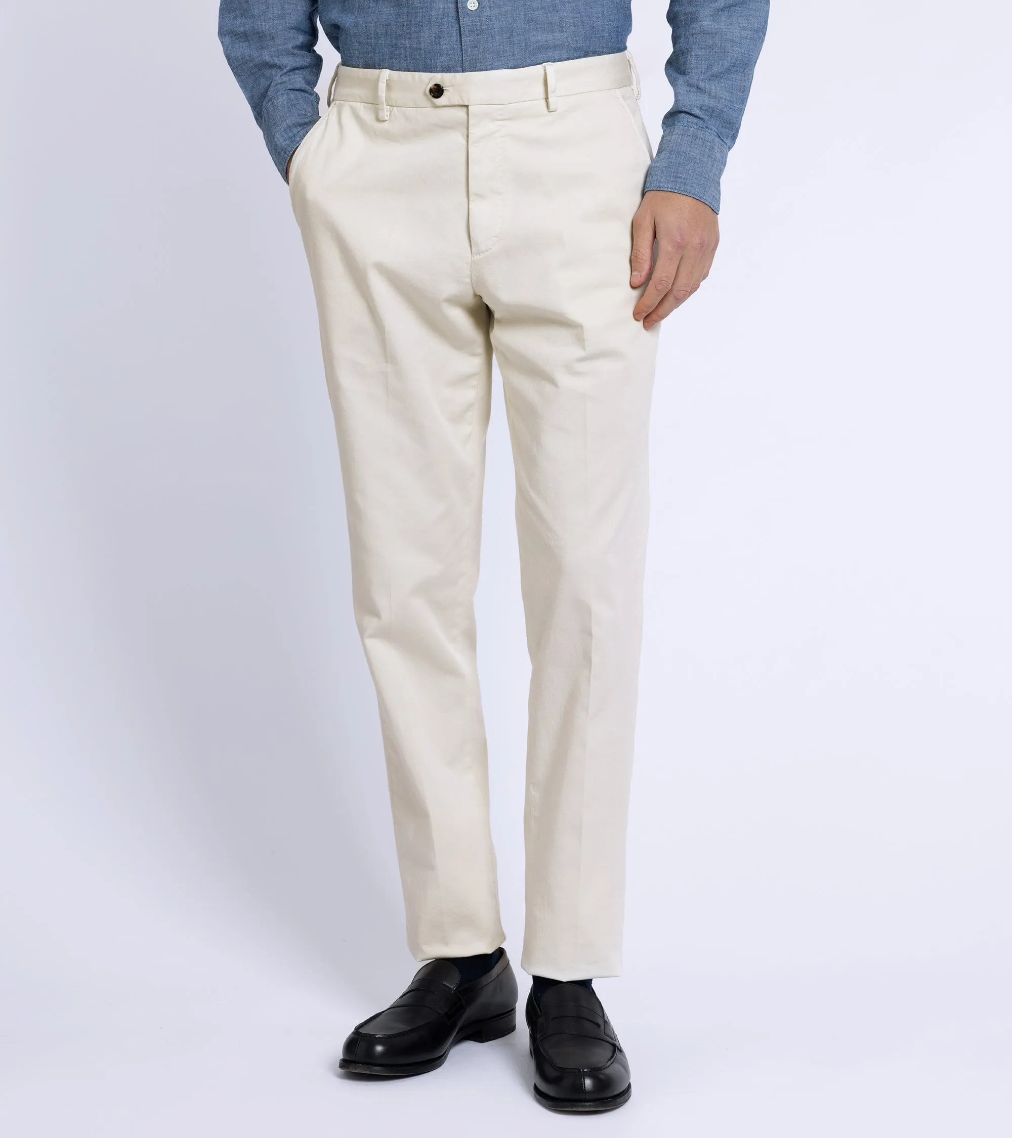 Trunk Welbeck Flat Front Cotton Trousers: Bone