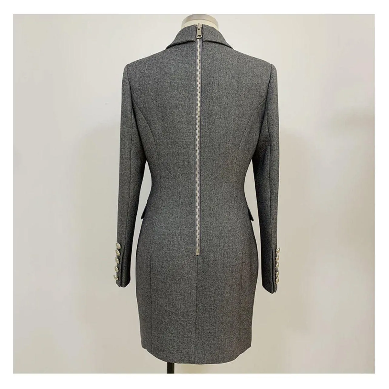 V-Neck Double Double Breasted Blazer Dress