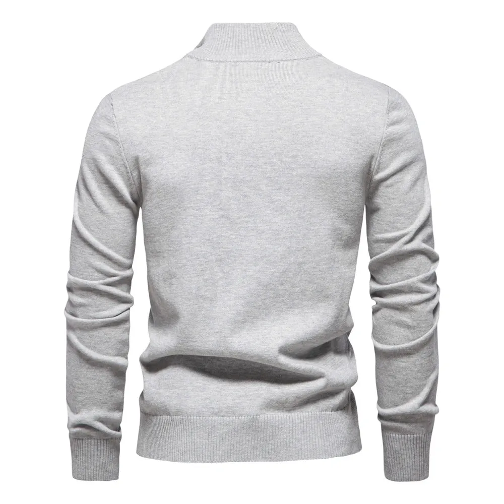 Winter Mock Neck Cotton Pullover Knit Business Strip Ribbed Turtleneck Sweaters for Men | SW155